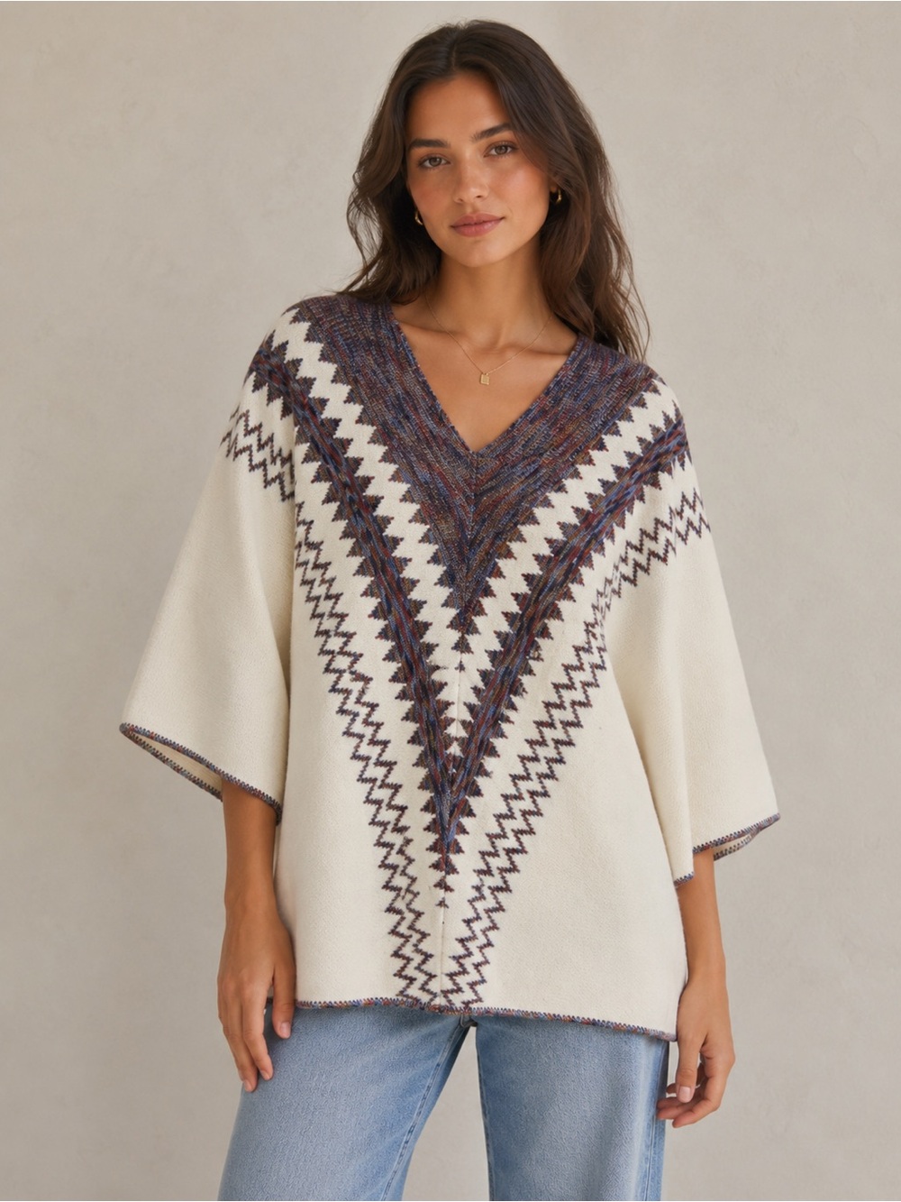 Cuddle Knit Women’s Poncho Sweater BOHO Vintage Hippie Aztec Top 70s chevron